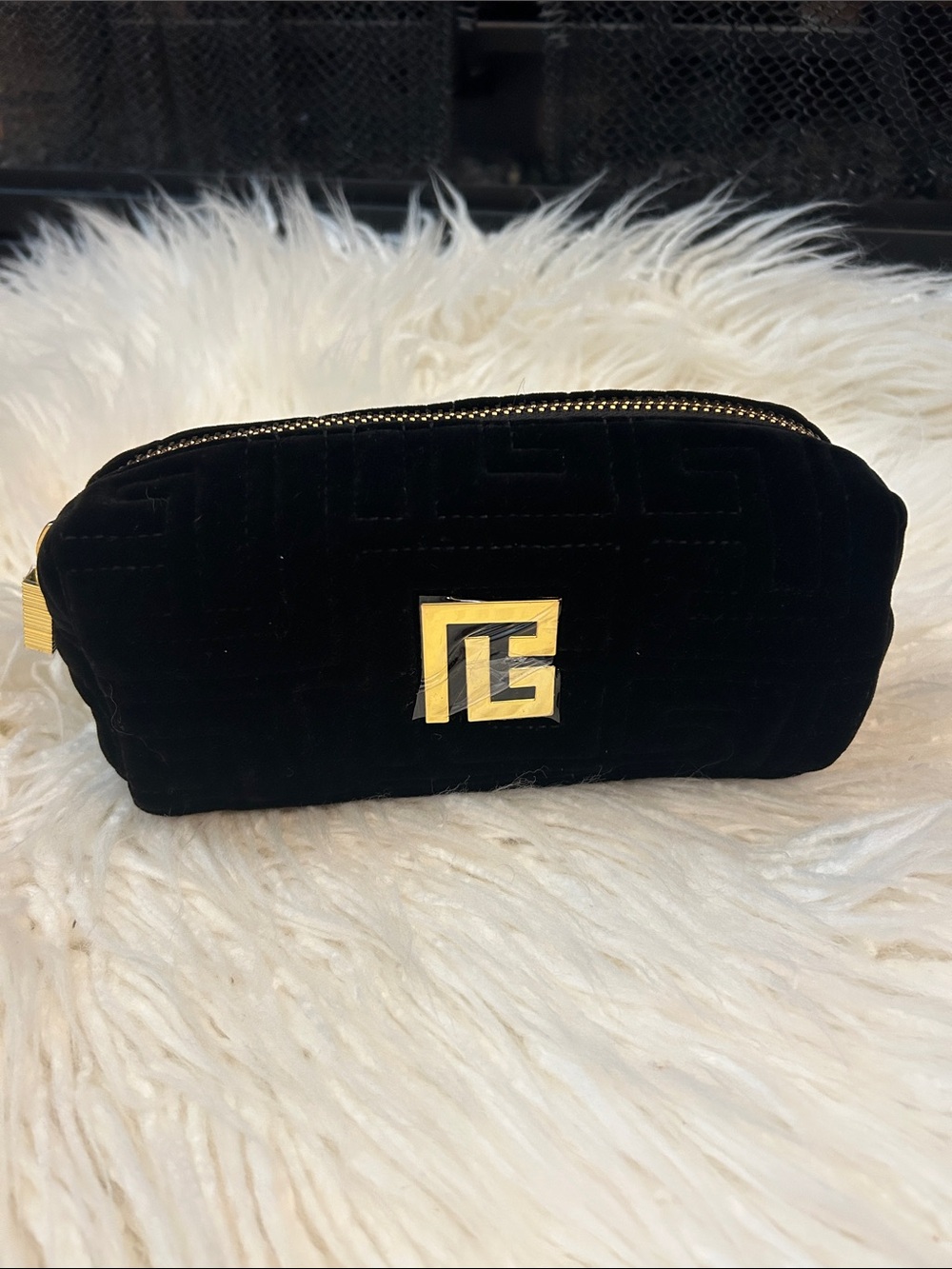 Blamain Black Velvet Cosmetic Pouch with Gold Logo